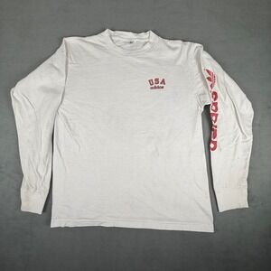 Vintage Adidas USA Long Sleeve Shirt Mens Large White Red Trefoil Logo Made USA